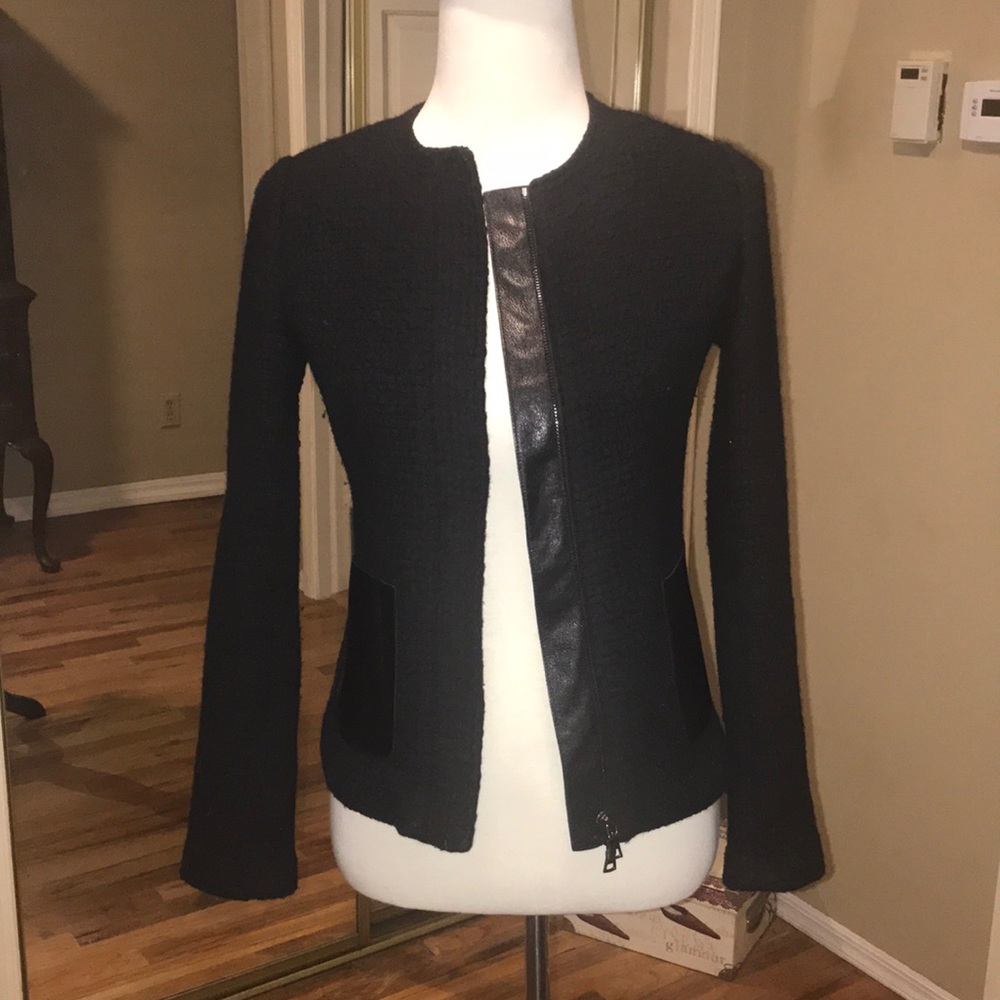 Vince cropped wool and faux leather jacket